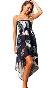 BY42278-5 Tropical Leaf Print White Convertible Beach Dress